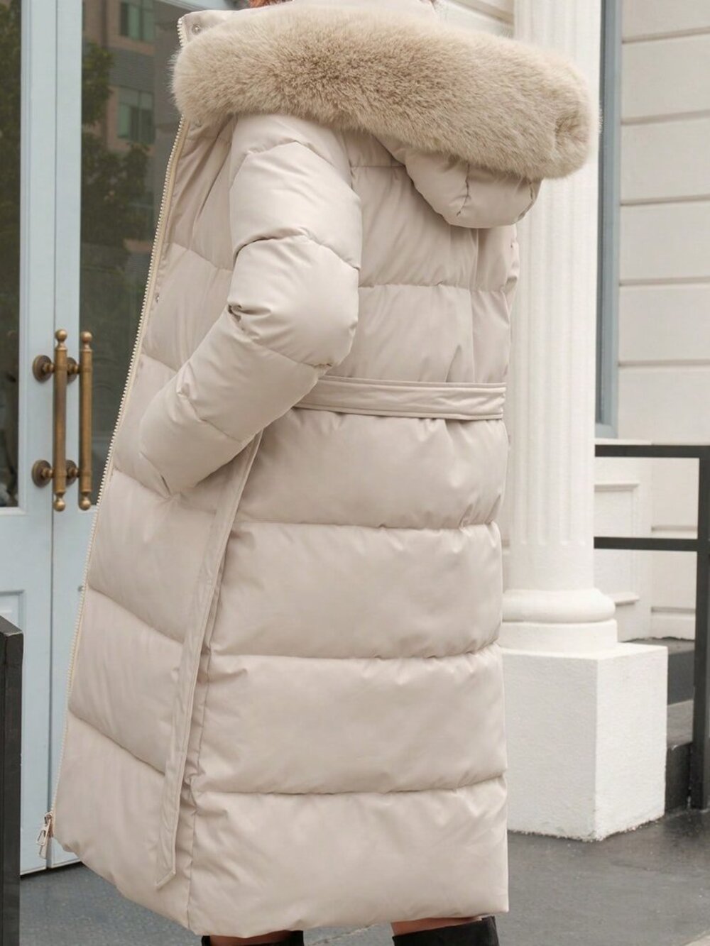 Women's Long Sleeve Zip Up Hooded Padded Coat With Faux Fur Trim - Picture 2 of 7
